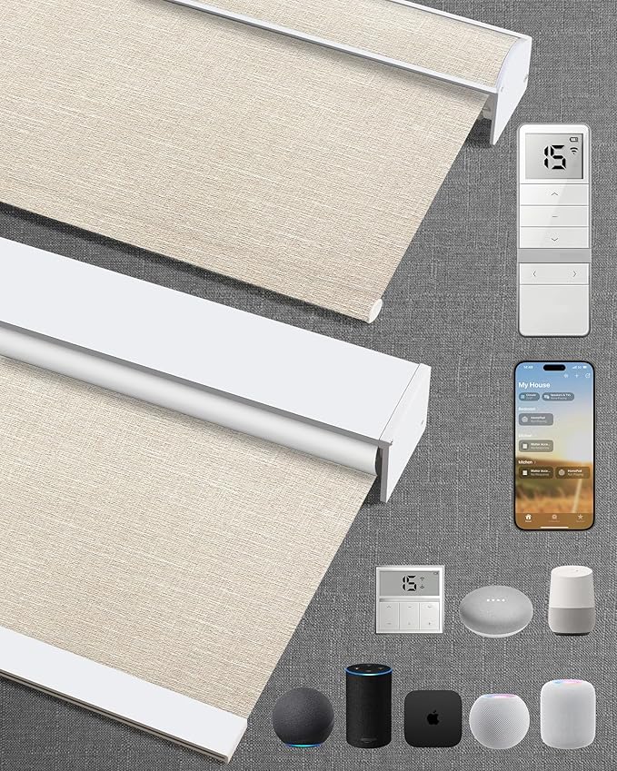 Kincmo Motorized Blinds with Remote,100% Blackout Motorized Roller Shades Work with Apple Homekit,Alexa,Google, Custom Electric Blinds with App,Voice Control (Aurora Beige)