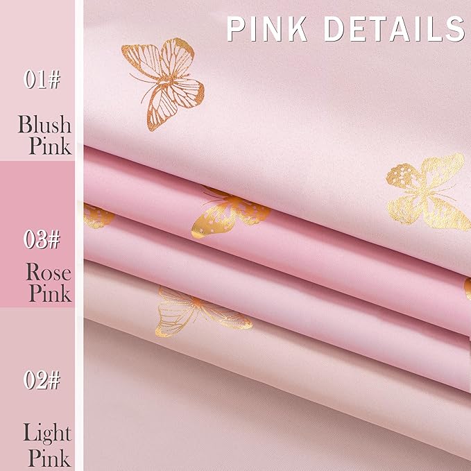 Jubilantex Lavender Pink and Gold Butterfly Blackout Curtains 63" Length for Baby Girls Nursery Bedroom 80% Blackout Grommet Window Treatment,1 Pair