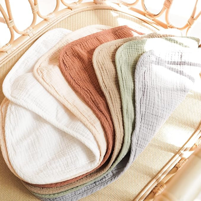 Konssy Muslin Baby Burp Cloths Sets for Unisex- 6 Pack Large 100% Cotton Burping Clothes for Newborn, Baby Girls and Boys