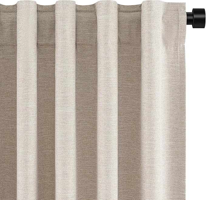 Topfinel 54 Inch Long Linen Blackout Tiers Curtains for Small Window Elegant Short Boho Farmhouse Curtain Drapes for Livingroom Bedroom Thermal Insulated Linen Cafe Drapes (2 Panels, W52 xL54)