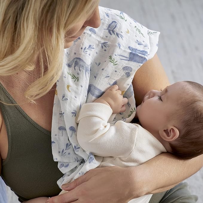 aden + anais Swaddle Blanket, 100% Organic Cotton Muslin Blankets for Girls & Boys, Baby Receiving Swaddles, Ideal Newborn & Infant Swaddling Set, 4 Pack, Outdoors