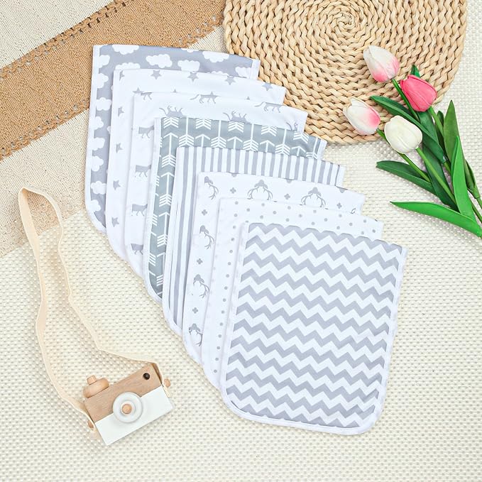 Hakochia Burp Cloths for Baby Boy & Girl Organic Cotton Large Unisex Burp Clothes Extra Absorbent Soft Neutral Burping Rags Spit Up Cloth Sets for Newborns 8 Pack