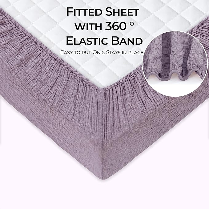 Dreamology Muslin Mini Crib Sheets, Girls, Boys, Soft & Breathable Crib Sheet 2 Pack,100% Cotton Purple Crib Sheets for Mini Cribs, Pack n Play Sheets, 24x38 Mini Crib Sheet Fitted | Purple,Pink