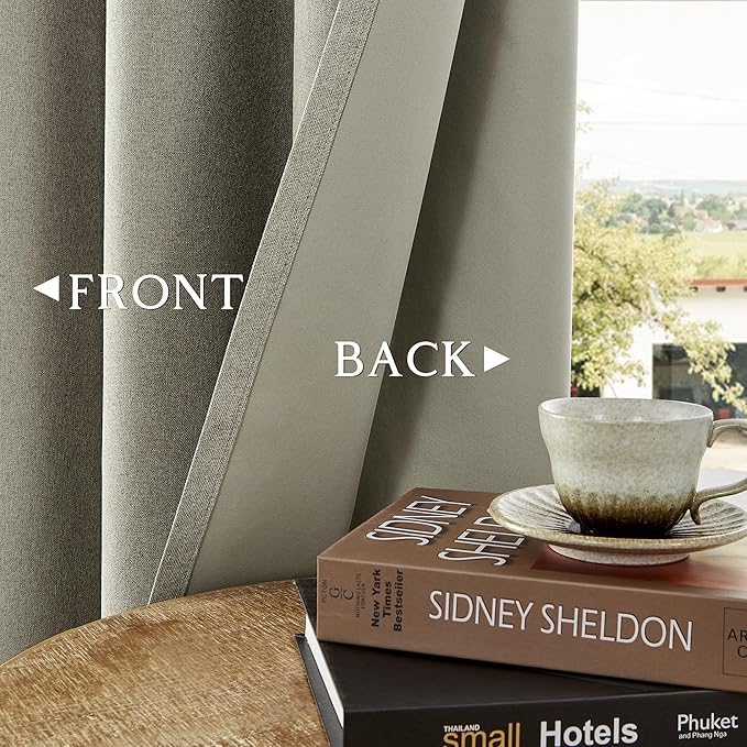 ChrisDowa 100% Blackout Sand Solid Curtains 90 Inches Long 2 Panels for Bedroom Living Room,Farmhouse Room Darkening Thermal Insulated Soundproof Grommet Top Window Treatment Drapes,52x90