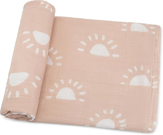 Comfy Cubs Muslin Swaddle Blankets Pack of 1, 47 x 47 Inch Soft Cotton Baby Blanket Set, Large Multipurpose Wraps for Newborns - Self-Soothing Swaddles for Newborns - Blush Sun