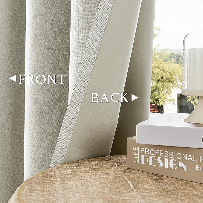 ChrisDowa 100% Blackout Greyish Beige Solid Curtains 108 Inches Long 2 Panels for Bedroom Living Room,Farmhouse Room Darkening Thermal Insulated Soundproof Grommet Top Window Treatment Drapes,52x108