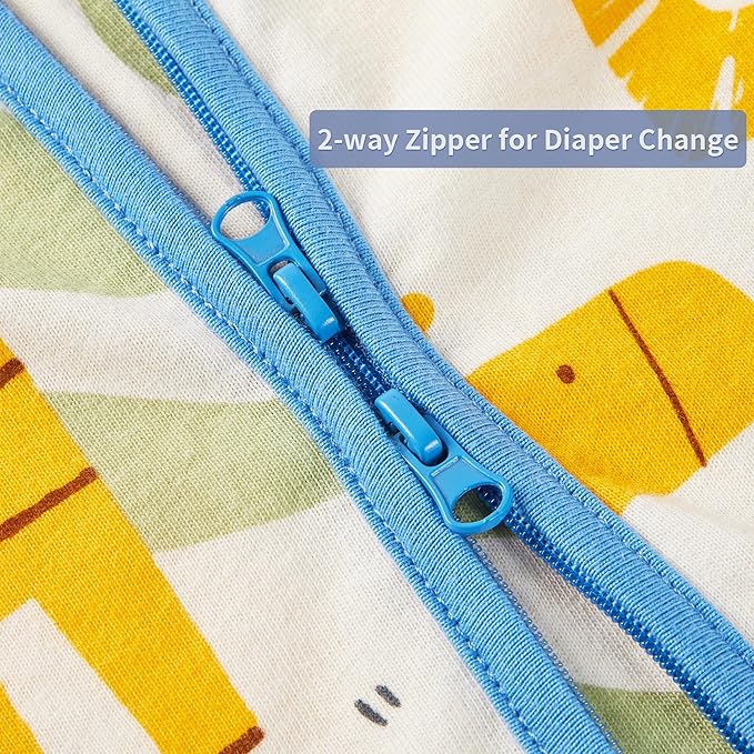 TILLYOU 2 Pack Baby Sleep Sack 18-24 Months 100% Cotton Wearable Blanket 0.5 TOG Sleeveless Summer Sleep Sacks with 2-Way Zipper, Animal Geometry & Blue