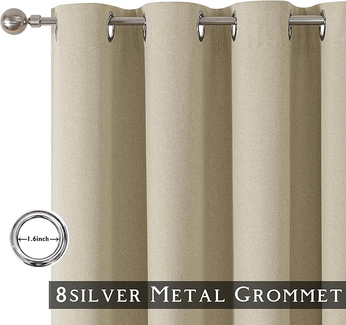 ChrisDowa 100% Blackout Tan Solid Curtains 72 Inches Long 2 Panels for Bedroom Living Room,Farmhouse Room Darkening Thermal Insulated Soundproof Grommet Top Window Treatment Drapes,52x72