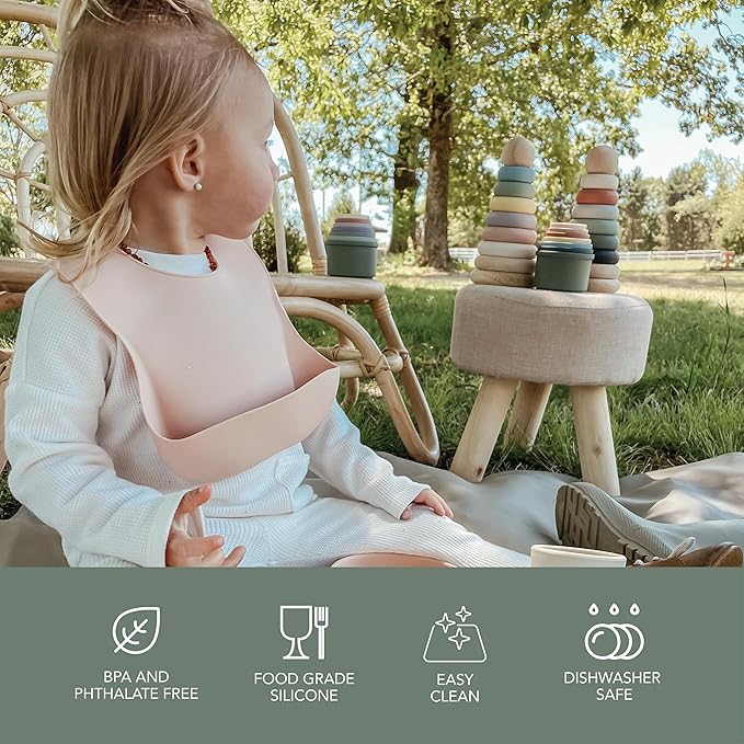 noüka Baby Feeding Bib | 100% Food-Grade Silicone | Comes With A Deep Pocket | Mess Proof & Soft | Dishwasher Friendly