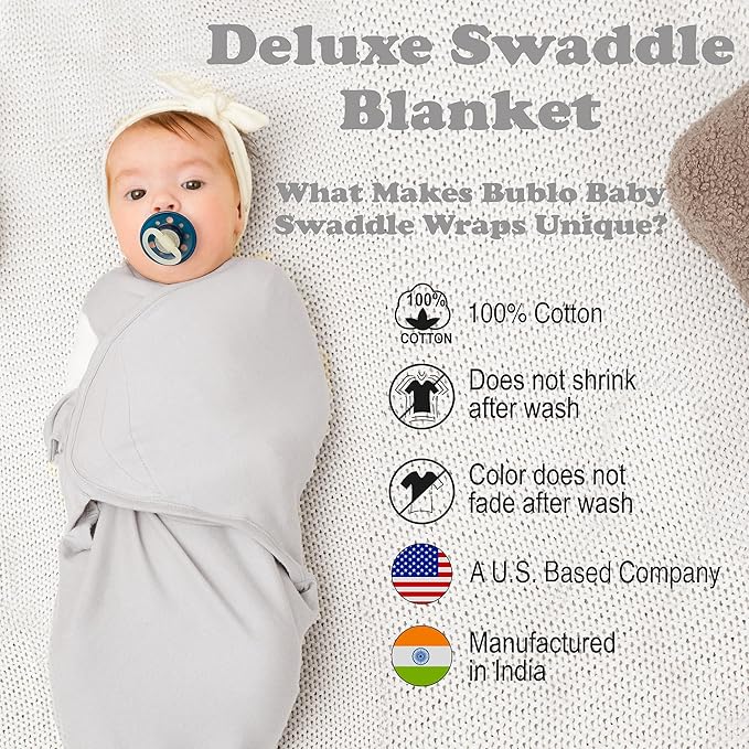 Bublo Baby Swaddles for Newborn Girls - 3 Pack Baby Swaddle Sleep Sacks - 3-6 Months - Pastel Grey-White Solid