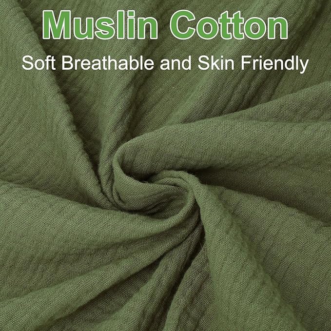 PET REJOIR Muslin Mini Crib Sheets for Girls & Boys-2 Pack 24"x 38" Soft Baby Mattress Sheets Fitted-No Slip Neutral Toddler Cotton Bedding-Boho Nursery Décor Olive Green & Beige