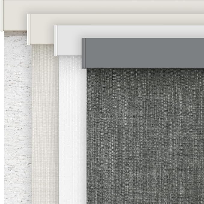 AOSKY Linen Roller Blinds Shades for Indoor Windows Pull Down Cordless Blackout Black Out Window Shade 38 Inch Blinds for Home Dark Grey