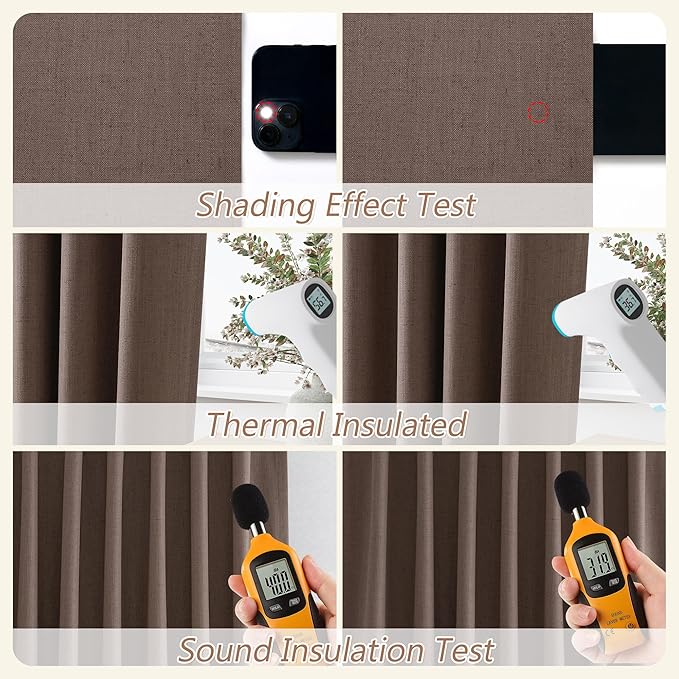 Guken 100% Blackout Curtains 120 Inch Length 2 Panels Set for Living Room Bedroom Back Tab Thermal Insulated Black Out Linen Drapes Room Darkening Mocha Mousse,52x120