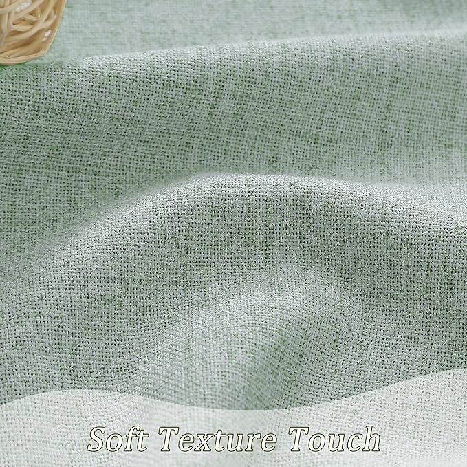 RAIN CITY Light Green Linen Blackout Curtains 45 Inch Long for Living Room,2 Panels Pinch Pleated Drape with Hooks Back Tab Boho Decor, Textured Full Black Out Curtains for Bedroom 50 x 45