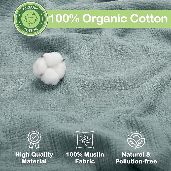 100% Organic Cotton Muslin Baby Blanket - 47 x 47 Inch Breathable Swaddle Blankets for Newborns, Hypoallergenic Double-Layer, Soft and Cozy Baby Blankets for Everyday Use (Green/Mint Green)