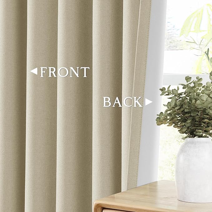 ChrisDowa 100% Blackout Linen Curtains, 2 Panels Set Thermal Insulated Room Darkening Curtains for Living Room, Privacy Grommet Window Drapes for Bedroom (Tan, 52 x 120 Inch)