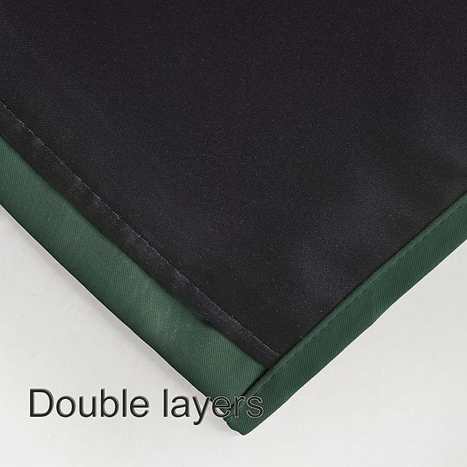 LEMOMO 100% Blackout Dark Green Curtains with Black Liner/52 x 63 Inch/Set of 2 Panels Thermal Insulated Room Darkening Curtains for Bedroom