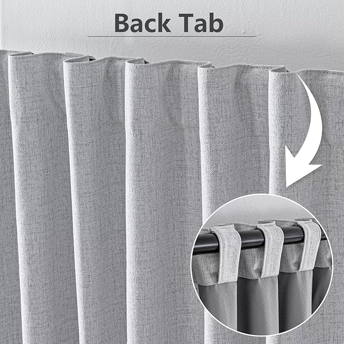 100% Blackout Curtains 90 inch Length 1 Panel Faux Linen Long Drapes for Bedroom Living Room Black Out Room Darkening Curtain Thermal Insulated Back Tab Rod Pocket(W100 x L90,Off-White)