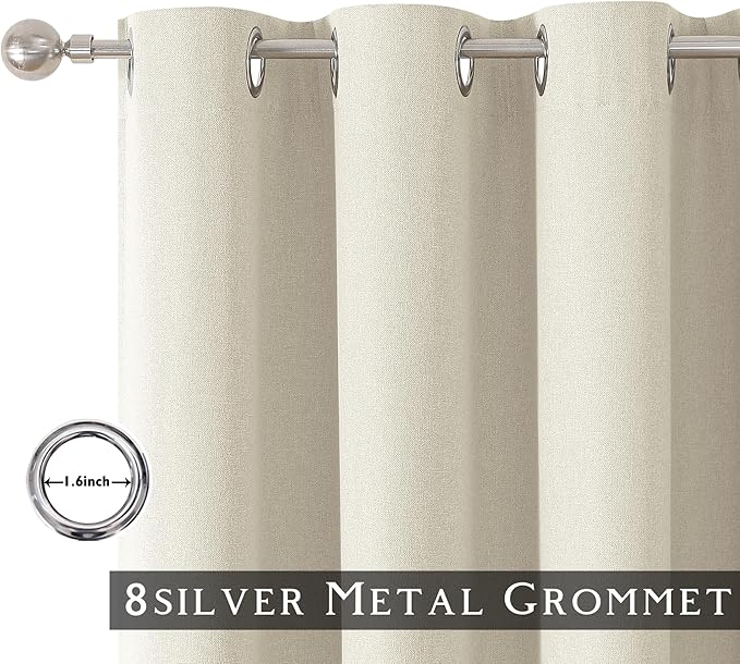 ChrisDowa 100% Blackout Birch Solid Curtains 108 Inches Long 2 Panels for Bedroom Living Room,Farmhouse Room Darkening Thermal Insulated Soundproof Grommet Top Window Treatment Drapes,52x108