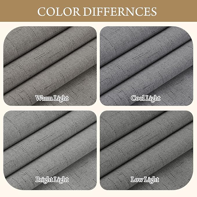 RYB HOME Grey Linen Blackout Curtains for Sliding Glass Door, 100% Blackout Linen Textured Thermal Privacy Modern Drape Panels for Dining Room Large Window, 52" W x 108" L, 2 Panels Set