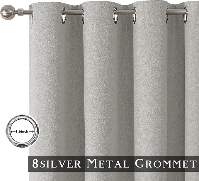 ChrisDowa 100% Blackout Light Grey Solid Curtains 96 Inches Long 2 Panels for Bedroom Living Room,Farmhouse Room Darkening Thermal Insulated Soundproof Grommet Top Window Treatment Drapes,52x96