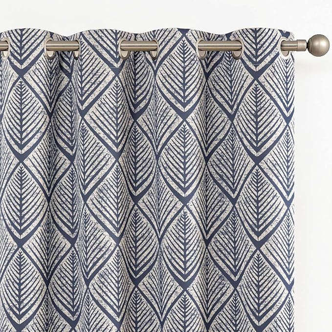 jinchan 80% Blackout Curtains for Living Room, Geometric Patterns Drapes for Bedroom, Window Treatments for Room Darkening, Grommet Top Thermal Insulated Curtains 90 inch Length 2 Panels Set, Blue