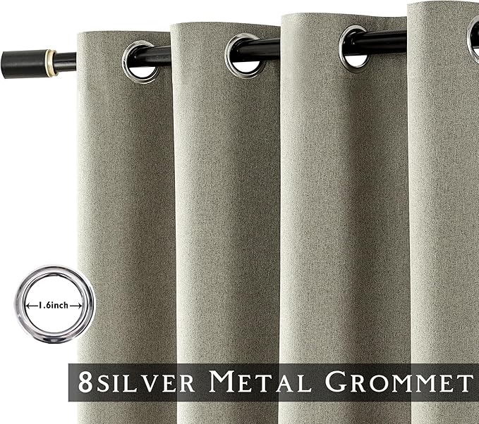 ChrisDowa 100% Blackout Sand Solid Curtains 54 Inches Long 2 Panels for Bedroom Living Room,Farmhouse Room Darkening Thermal Insulated Soundproof Grommet Top Window Treatment Drapes,52x54