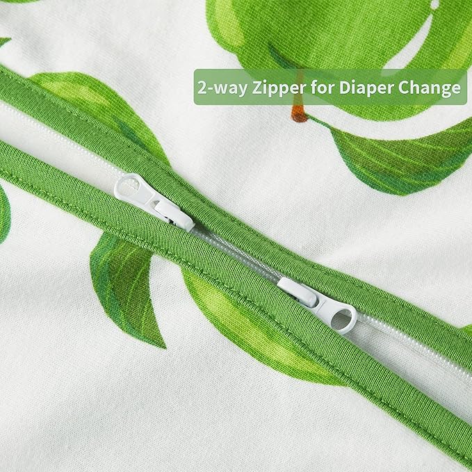 TILLYOU 2 Pack Baby Sleep Sack 18-24 Months 100% Cotton Wearable Blanket 0.5 TOG Sleeveless Summer Sleep Sacks with 2-Way Zipper, Green Apple & Fruit Green