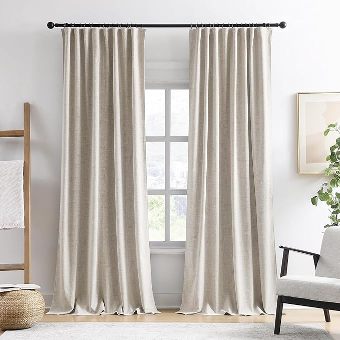 RAIN CITY Blackout Curtains 102 Inch Long 2 Panels,Linen Room Darkening Black Out Drapes for Living Room Tall Windows Back Tab with Hooks Boho Modern Farmhouse Decor Shaded Drop 50x102