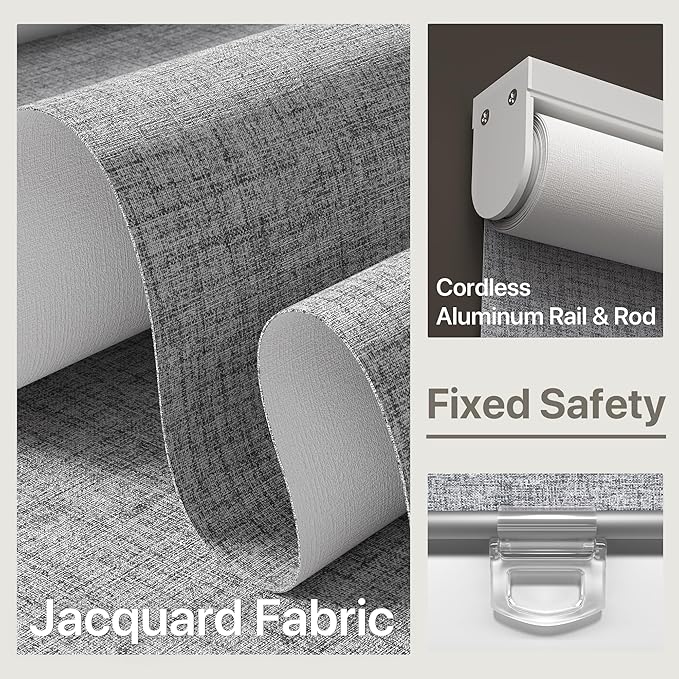 GENIMO 100% Blackout Roller Window Shades, Window Blinds Cordless with Thermal Insulated, UV Protection Fabric, Mini French Door Blinds for Home, Office, Bedroom, Easy to Install, Grey, 20" W X 72" H