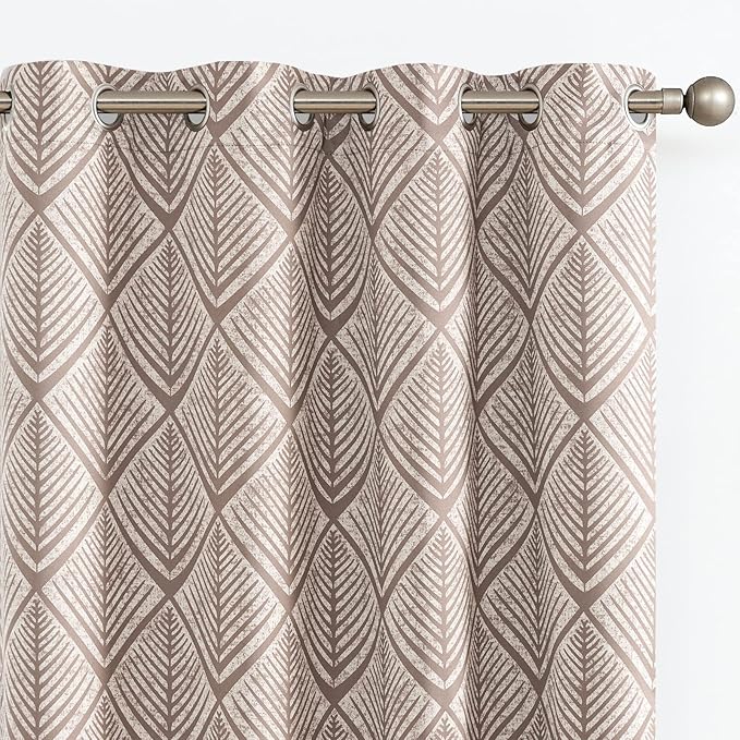 jinchan 80% Blackout Curtains for Bedroom, Geometric Patterns Drapes for Living Room, Window Treatments for Room Darkening, Grommet Top Thermal Insulated Curtains 72 inch Length 2 Panels Set, Brown