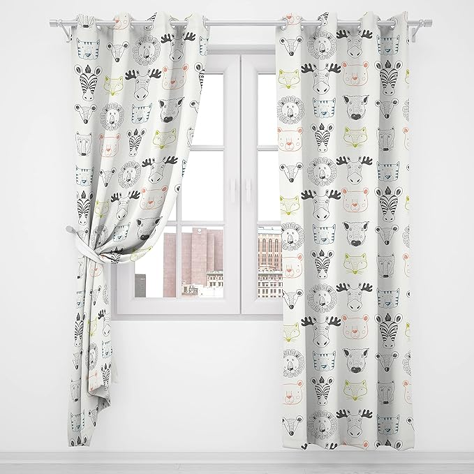 Kids Blackout Curtains,Curtains Forest Animal Lion Tiger Fox Zebra Deer Home Decorations Curtain 85x85inch(214x214cm)