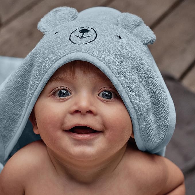 Baby Hooded Towel – Organic Cotton Baby Bath Towels – Baby Towels, Baby Bath Towels for Baby Boy, Baby Girl, 32" x 32" Super-Soft and Absorbent Baby Towels for Newborn (Bear - Baby Blue)