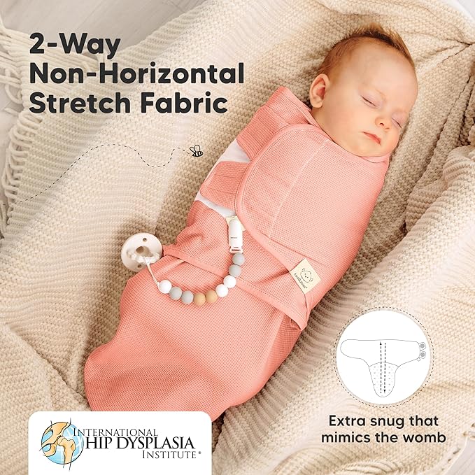 3-Pack Organic Swaddles for Newborns, Baby Sleep Sacks 0-3 Months - Baby Swaddle Wrap, Newborn Wearable Blanket, Infant Sleep Sack for Girls, Boys, Soft & Snug, Large Hook & Loop Closure (Salmon)