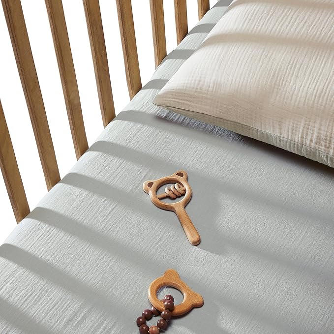 Bioweaves Organic Cotton Muslin Mini Crib Sheet, GOTS Certified Fitted Mini Crib Mattress Sheet, Extra Soft & Breathable for Toddler, Baby Boys & Girls, 38" x 24", 5 Inch Pocket, Hint of Mint