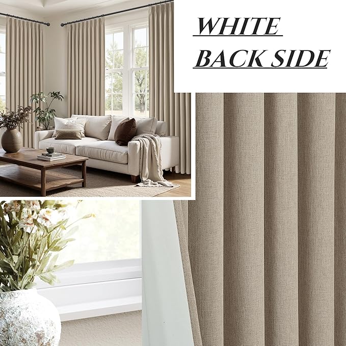 Curtains 60 Inch Length Wide Pinch Pleated Black Out Curtain 84 Inch Long for Living Room, Farmhouse GreyBeige Linen Thick Burlap Boho Bedroom Heavy Insulated Window Drapes (60"W x 84"L x 2Panels)