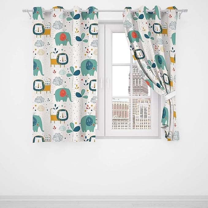Kids Blackout Curtains,Curtains Cartoon Cute Elephants Lions Birds and Tropical Plants Sun Shade Decorations Bedroom 72x63inch(183x160cm)