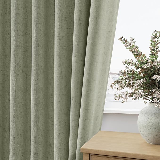 Guken Sage Green 100% Blackout Curtains 126 Inch Length 2 Panels Set for Living Room Bedroom Back Tab Thermal Insulated Black Out Linen Drapes Room Darkening Window Curtains 52x126