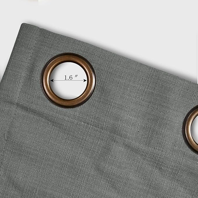 ChadMade 50W x 63L Inch Carbon Grey Faux Linen Curtain Drapes with Blackout Lining, Room Darkening Antique Bronze Grommet Curtain for Sliding Glass Door Patio Door Living Room (1 Panel)