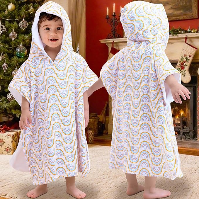 VOOVA & MOVAS Double-Layered Toddler Poncho Towel with Hood (2-4 Years, 20x21 Inches) | Ultra Soft & Absorbent Cotton | Thick Baby Bath Towel for Swimming, Beach, Shower & Winter,Rainbow