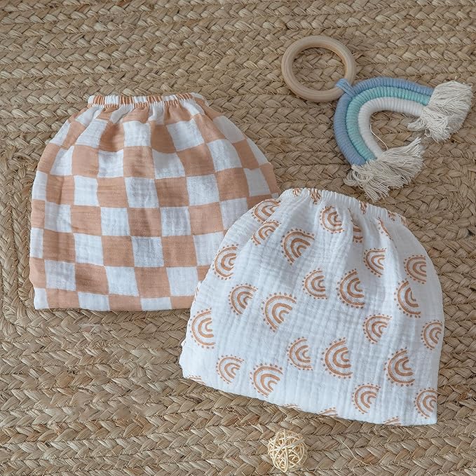 Muslin Bassinet Fitted Sheets, 2 Pack for Baby Boy and Girl, Soft Breathable Baby Pad/Mattress Sheet, Fit for Hourglass Oval and Rectangle Bassinet Mattress (Lattice Rainbow)