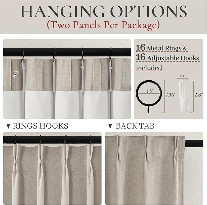 Grey Beige Linen Pinch Pleated Viral Thick Curtains Blackout & Drapes 84 Inch Length 2 Panels Set for Living Room, Black Out Windows Bug with Memory Trained Back Tab for Traverse Rods (40"Wx84"Lx2)
