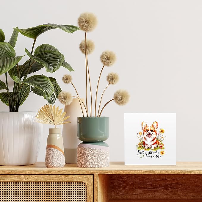 Corgi Decor Wooden Box Sign Decorative, Home Room Desk Decorations For Teens Teenage Girls Age 8-12, Corgi Lovers Themed Gifts Stuff Accessories Things Merchandise Items!