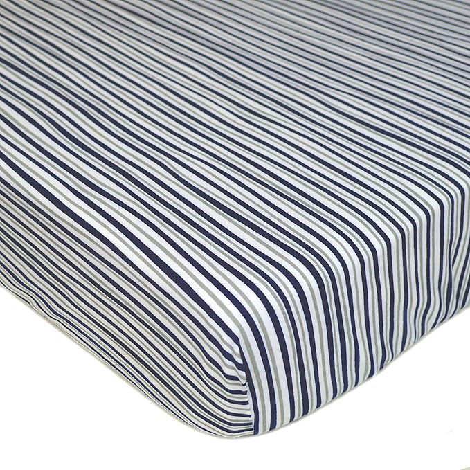 American Baby Company 2 Pack 100% Natural Cotton Fitted Crib Sheets 52" x 28" - Soft, Breathable, Hypoallergenic & Gentle Toddler Bed Sheets, Navy/Grey Sports Stripes, Neutral for Boys & Girls