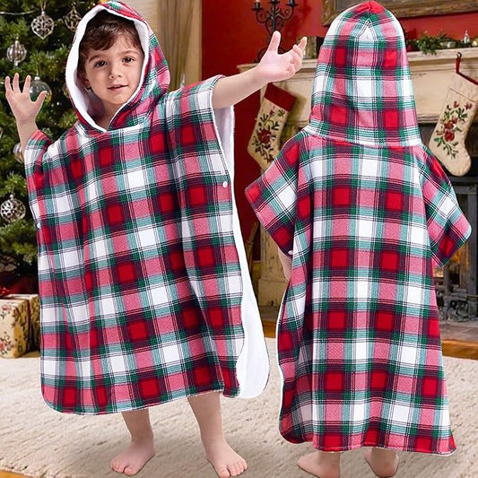 VOOVA & MOVAS Double-Layered Baby Hooded Towel Poncho (2-4 Years, 20x21 Inches) | Ultra Soft & Absorbent Cotton | Thick Toddler Bath Towel for Swimming, Beach, Shower & Winter,Red Bufflo