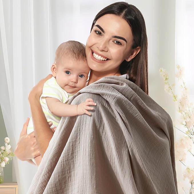 3-Pack 100% Cotton Muslin Swaddle Blankets, Large 47 x 47 Inches — Breathable Soft Receiving Blankets for Newborns, Swaddling Wraps, Registry Gift (Earth Tone Neutrals)
