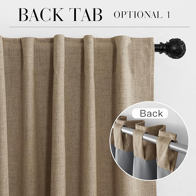 RYB HOME Burlap 100% Blackout Linen Curtains for Bedroom 52 Width 120 Long, Thich Elegant Extra Long Drapes for Modern/Vintage/Farmhouse Home Decor, Thermal Insulated Window Treatment, 2 Panels