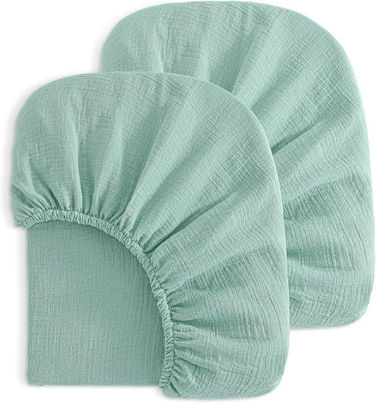 NTBAY 2 Pack Muslin Cotton Crib Sheets, Soft and Breathable Double Layer 28x52 Baby Crib Sheets for Standard Crib and Toddler Mattresses, Boys, Girls, Unisex, Mint, 28x52 Inches