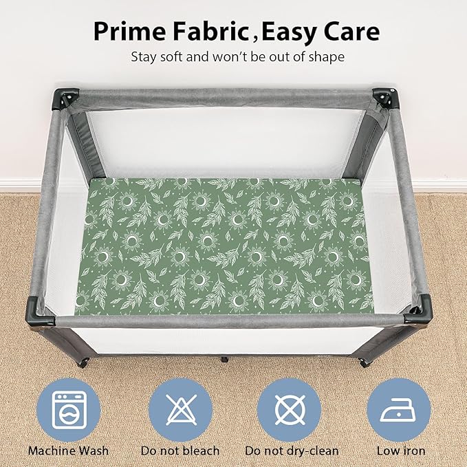 Baby Mini Crib Sheets Boy, Portable 38”x26” Pack and Play Sheets Fitted for Playard and Pack N Play Mattress, 3-Pack Soft Microfiber Blue Green Starry Sky