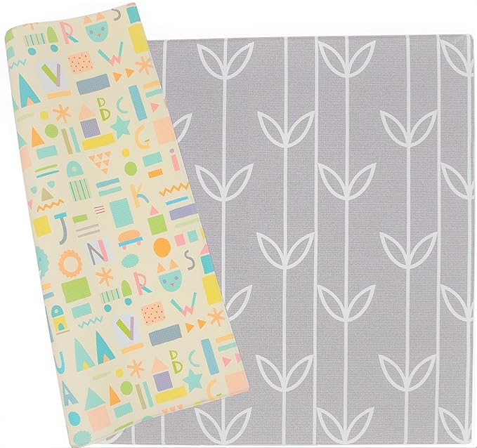 Baby Care Play Mat (Medium, Sea Petals - Grey) 73’’ x 49’’ Original One-Piece Reversible Rollable Waterproof Play Mat for Infants, Babies, Toddler, and Kids